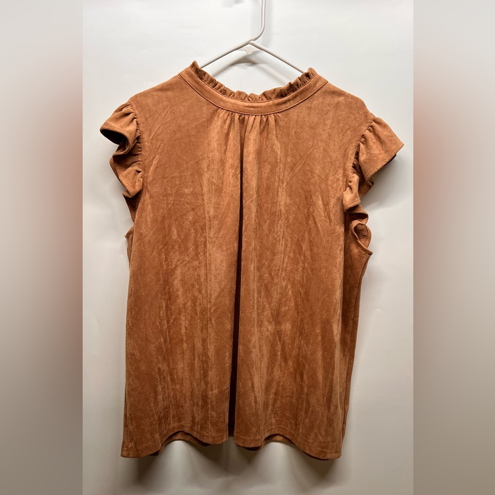 Voy Taupe Ruffle Collar Top